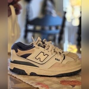 New Balance 550 Sneakers in Beige and Dark Blue